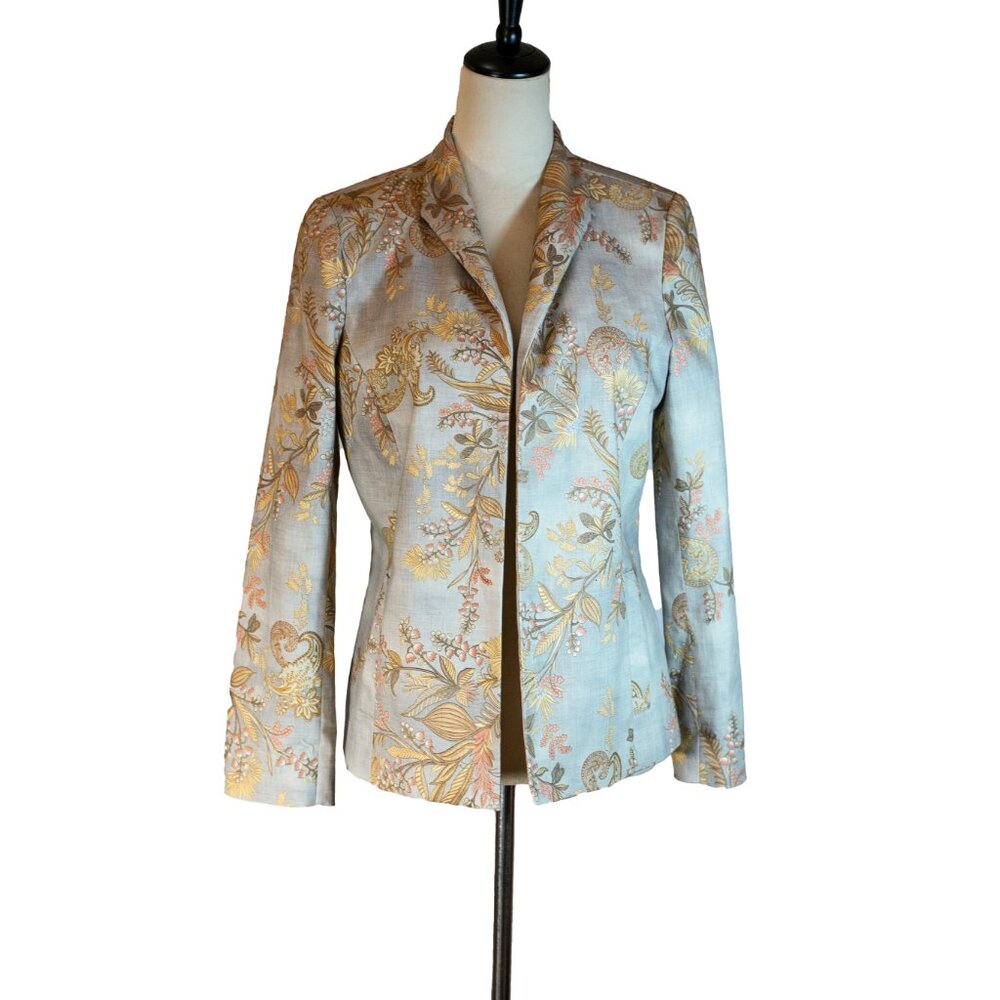 Estelle And Finn Shaped Blazer Jacket Front Open Beige Multi Floral Print Size 6